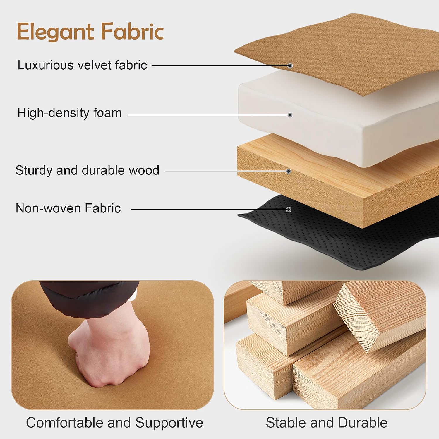 Camel Velvet Ottoman Set of 2, Small Vanity Stool, Modern Footstool | Multi-Functional Ottoman Stool, Footrest for Couch, Flower Footstool for Makeup Room, Entryway and Living Room