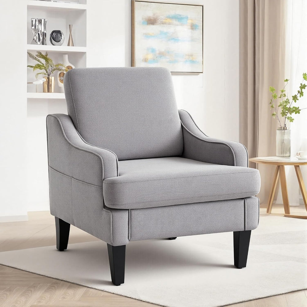 Mid-Century Accent Chair, Comfy Arm Chair Upholstered Living Room Chair for B...