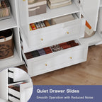 Armoire Wardrobe Closet with Drawers: 74" White Wardrobe with 2 Drawers, 4 Doors Bedroom Armoires with Hanging Rod, Tall Closet Cabinet for Hanging Clothes (59")
