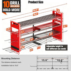 Heavy Duty Power Tool Organizer Wall Mount,Garage Organization with 10 Drill Holder, 4 Layers Tool Organizers and Storage for Workshop,Red