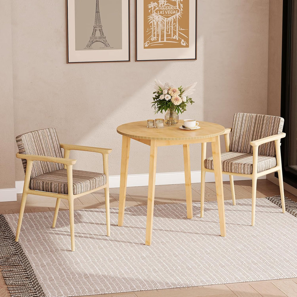 HOOBRO Bamboo Dining Table, Round Dining Table for 2, 27.5" Kitchen Tabl...
