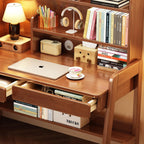 Kid's Desk Kid's Table with Drawers and Bookshelf Wooden Kid's Media Desk Student Learning Computer Workstation and Writing Desk （Brown）