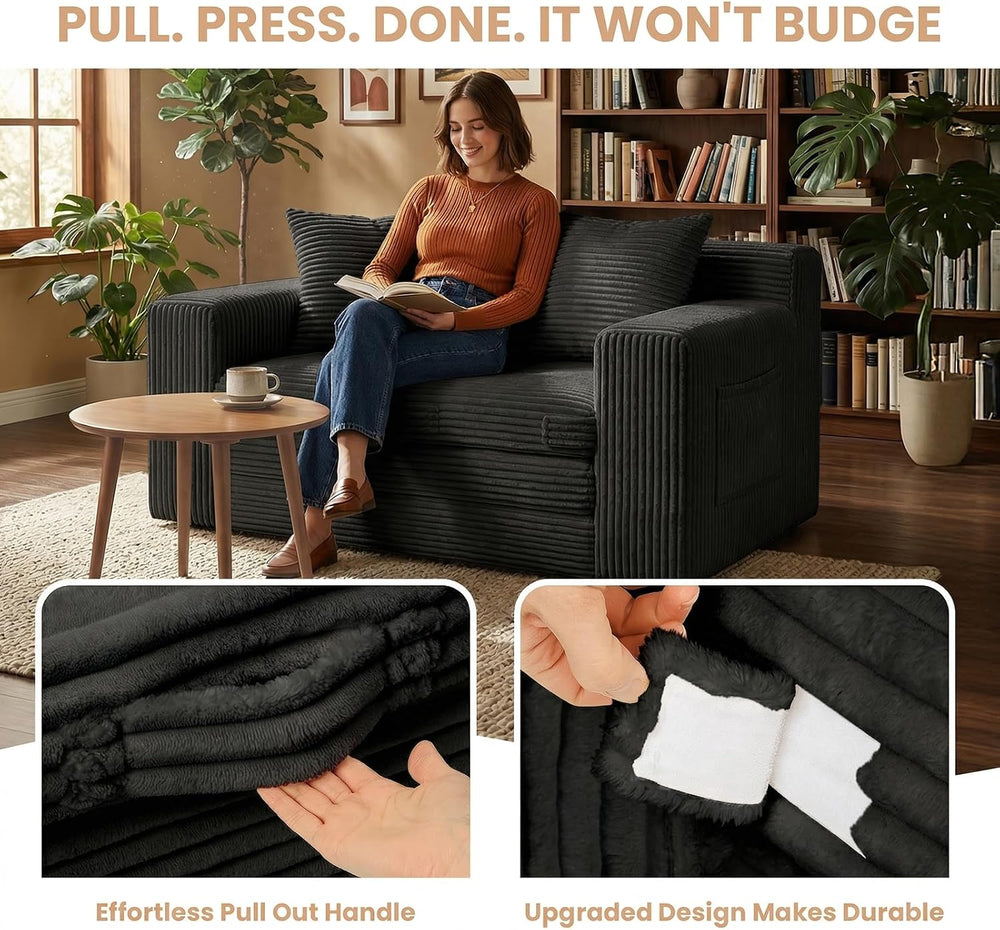 Loveseat Sofa Bed, Tri-Folding Convertible Futon Sleeper with Handle & Si...