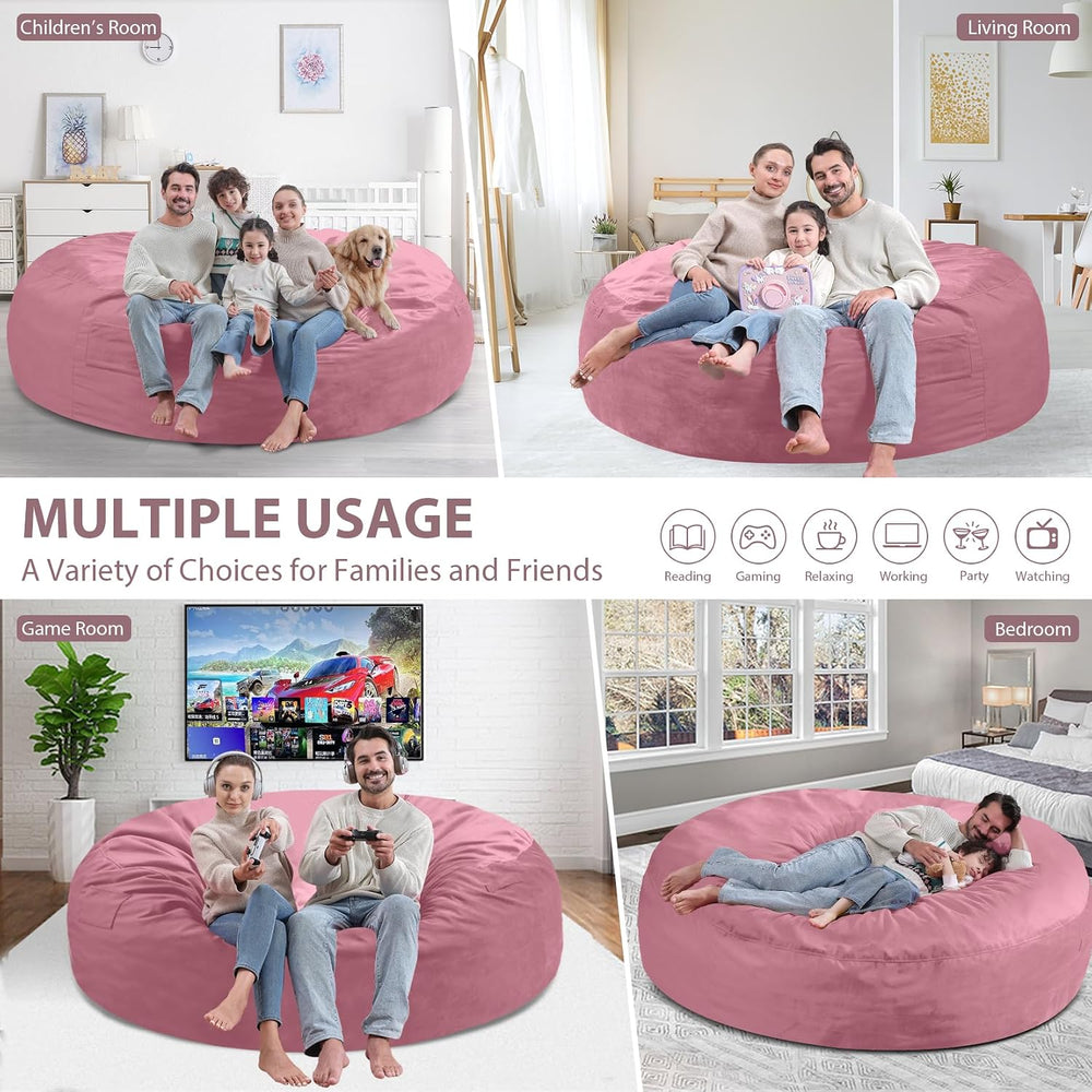 7FT Bean Bag Chair, Large Bean Bag Chairs with Memory Foam Filled, Fluffy Bea...