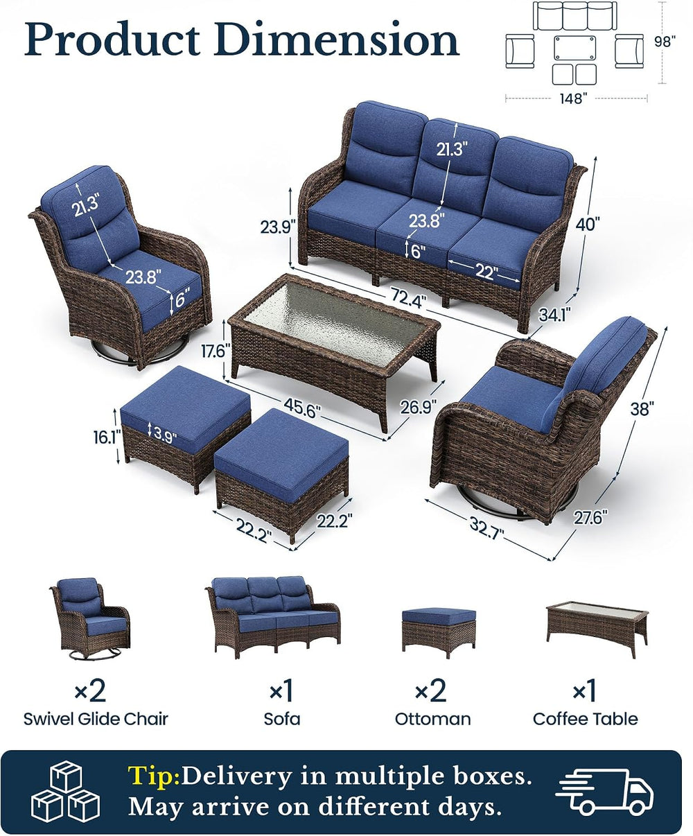HILLGA Luxury High Back Patio Furniture Set with 6-Inch Thick Cushion