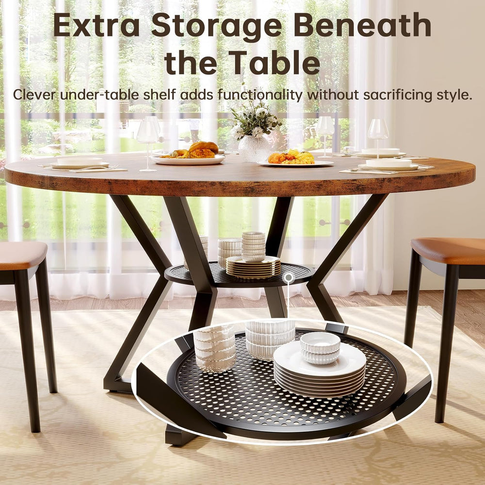 Concho 55" Round Kitchen Table for 4-6, Circle Dining Dinner Table with ...