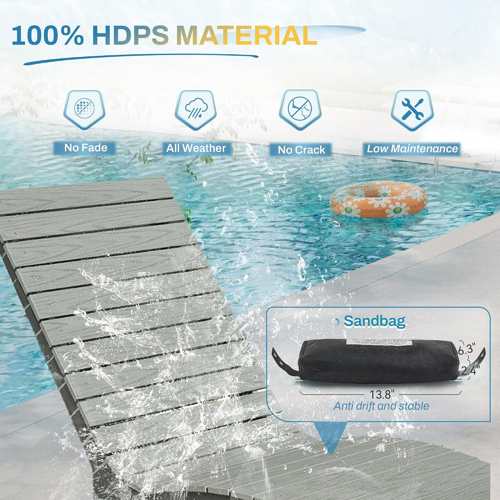 Aquawave Pool Lounge Chairs Set of 2 with Hedrest for 8-10 in Pool, Grey