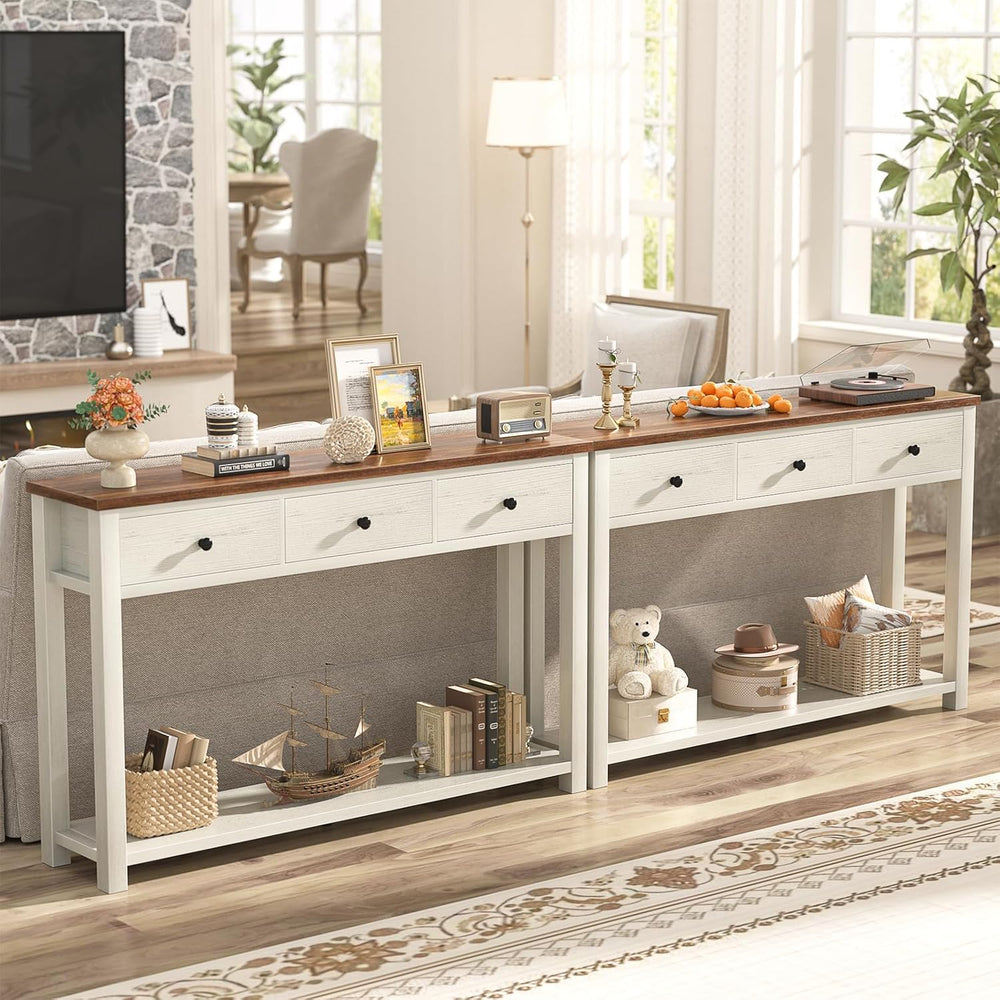 Homieasy Farmhouse Console Table with 3 Drawers, 47 Inch Wood Sofa Table with...