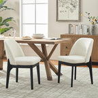 VKNOW Wooden Dining Chairs Set of 6, Upholstered Dining Room Chairs with Rubberwood Legs and Padded Seats, Kitchen Chairs for Restaurant Kitchen Living Room, Ivory White