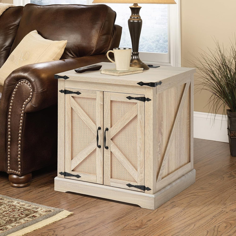 VEVOR Farmhouse End Table, Rectangle PE Rattan Woven Wood Coffee Table, 24-In...