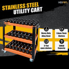 Stainless Steel Tool Cart, Heavy-Duty 3-Tier Alloy Steel Utility Cart with Screwdriver Holder & 4 Wheels (2 Locking Casters), 500LB Capacity for Garage, Workshop Tool Storage