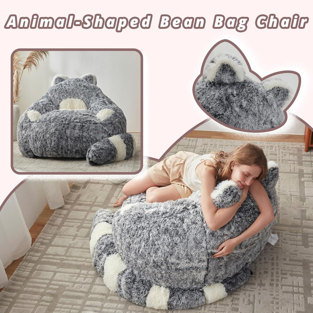 EBENCHICO Giant Bean Bag Chair for Adults Teens, Raccoon Shaped Faux Fur Bean...