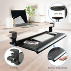 EHO Under Desk Keyboard Tray, Large 27.5" x 12.2" Slide-Out Clamp-On Drawer with Steel C-Clamps, Ergonomic Platform Fits Full-Size Keyboard and Mouse, Tool-Free Installation, TAA-Compliant