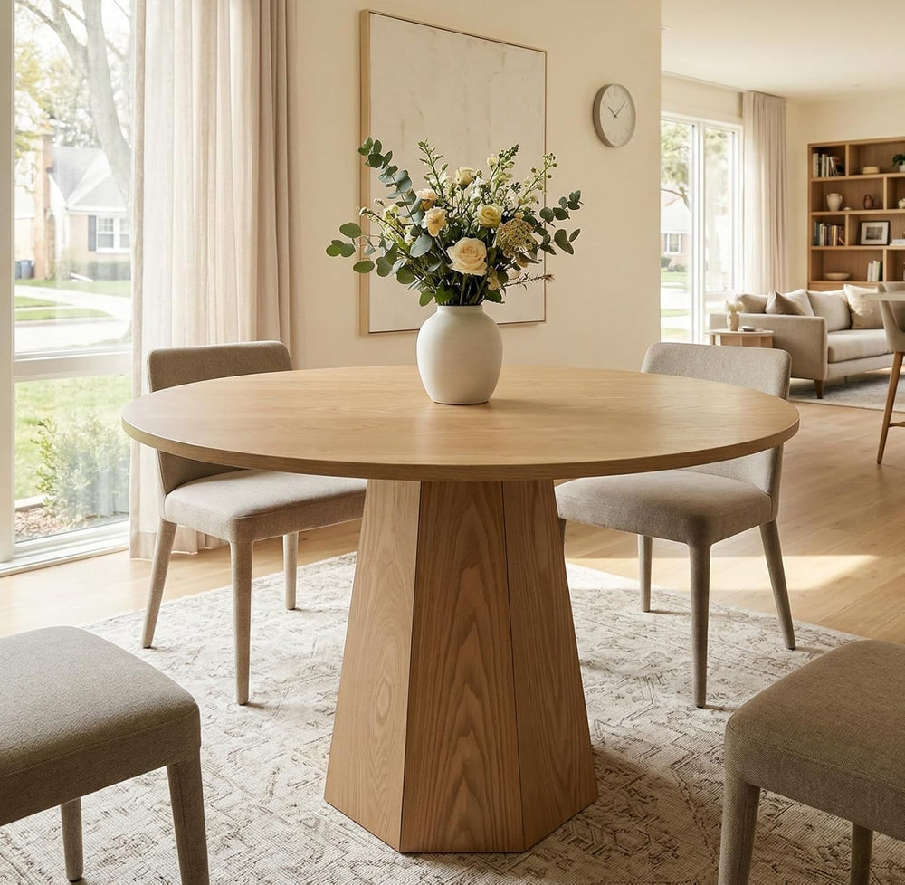 BESTANO 39” Round Solid Wood Dining Table for 4-5 People, Modern Pedestal Din...