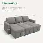 HONBAY Modular Sectional Sleeper Sofa Bed, Pull Out Couch with Storage Ottoman, U Shaped Sectional Couches for Living Room, Warm Grey