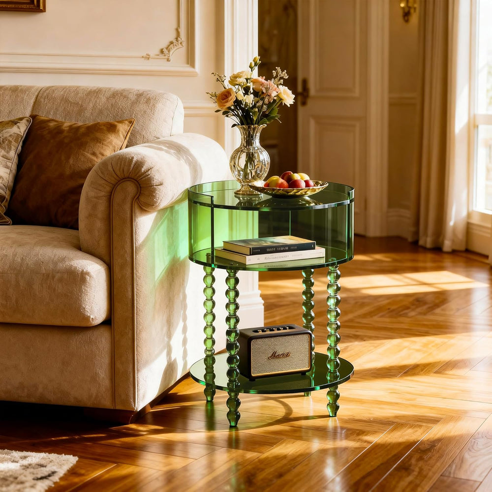 Modern Acrylic Round Side Table, End Table for Living Room, Clear Nightstand ...