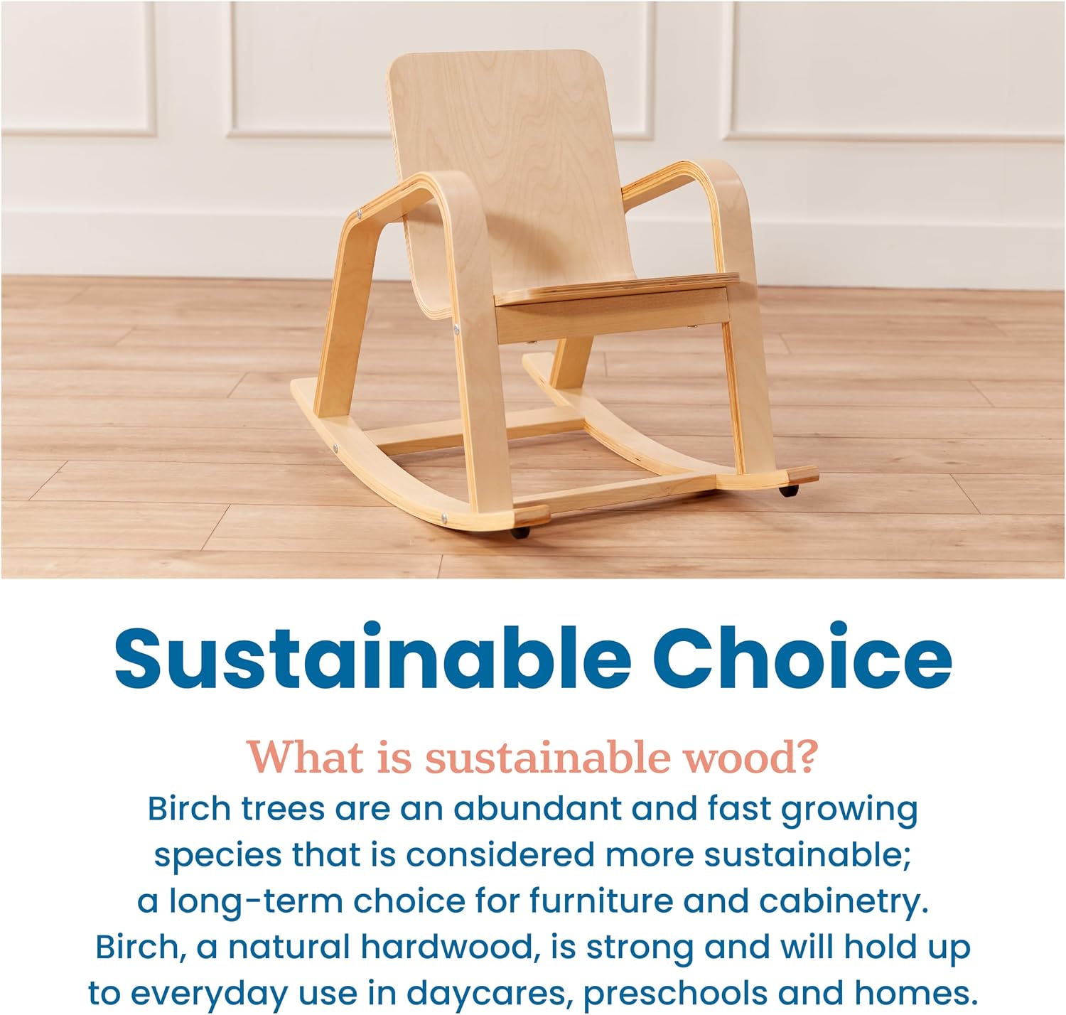 ECR4Kids Bentwood Rocking Chair with Armrests and Cushion, Natural | Durable birch, GREENGUARD Gold Certified, 2-5 years, 74 lb capacity, Montessori seating, plush sherpa cushion, classroom/home