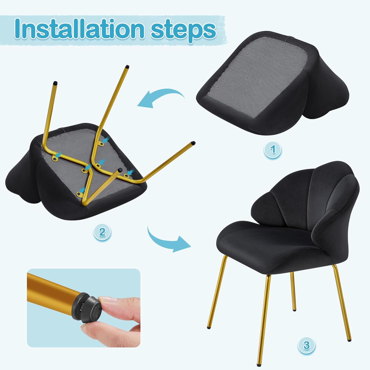 Yaheetech Flower Shape Vanity Chair with Petal Armrests, Black | Velvet Makeup Chair no Wheels with Golden Metal Legs, Modern Side Armchair with Back for Living Room/Bedroom/Home Office