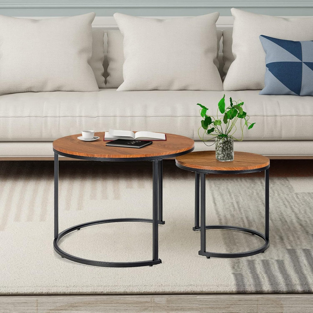 CASART Set of 2 Nesting Tables, Stacking Sofa Side Tables, Wooden Top & S...