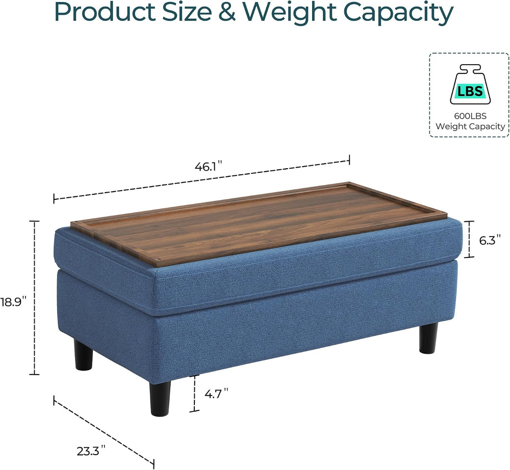 LINSY HOME 46 Inches Wide Storage Ottoman Bench, Linen Coffee Table Long Shoe...