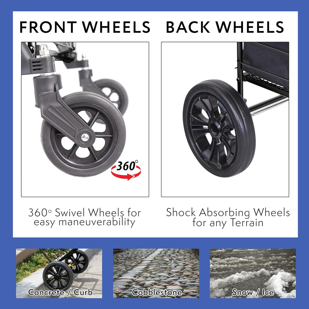 dbest products Cruiser Cart Deluxe 2 Shopping Grocery Rolling Folding Laundry Basket on Wheels Foldable Utility Trolley Compact Lightweight Collapsible, Black