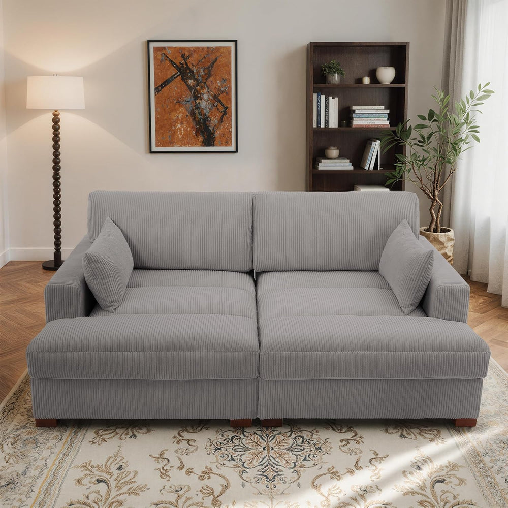 Oversized Corduroy Chaise Lounge Chair with Left Armrest & Cushion, Comfy...