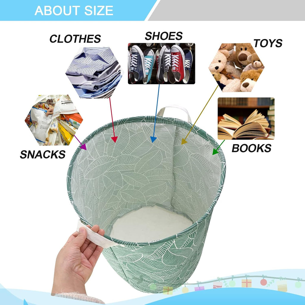 Mziart Large Foldable Laundry Basket Organizer, Collapsible Laundry Hamper Fabric Clothes Toy Storage Basket Nursery Hamper Storage Bin for Household Bedroom, Bathroom, College Dorm (Big White Leaf)