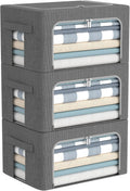 CYhom 3Pack Foldable Storage Bins - Frame Storage Box Linen Fabric Stackable Clothes Container Organizer with Clear Window & Carry Handles Large Capacity (Small-22L, Dark Gray)