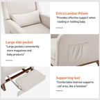 Nursery Rocking Chair with Footrest, Glider Rocking Nursing Chair Indoor, Upholstered Accent Nursery Glider Chair Rubber Wood Legs for Baby Nurser, Bedroom, Living Room, Beige
