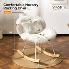 VINGLI 25.6" Extra Wide Criss Cross Nursery Rocking Chair,Cute Curved 115° Reclining Armless Glider,Plush Small Rocker w/Pillow & Solid Wood for Indoor,Bedroom, Living Room,Fluffy Fleece,White
