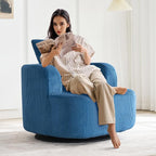 Furnimart 360° Swivel Barrel Accent Chair, Round Upholstered Comfy Lounge Chair, Corduroy High-Resilienc Foam Single Sofa, No Assembly Wide Seat for Living Room, Bedroom, Apartment (Blue)