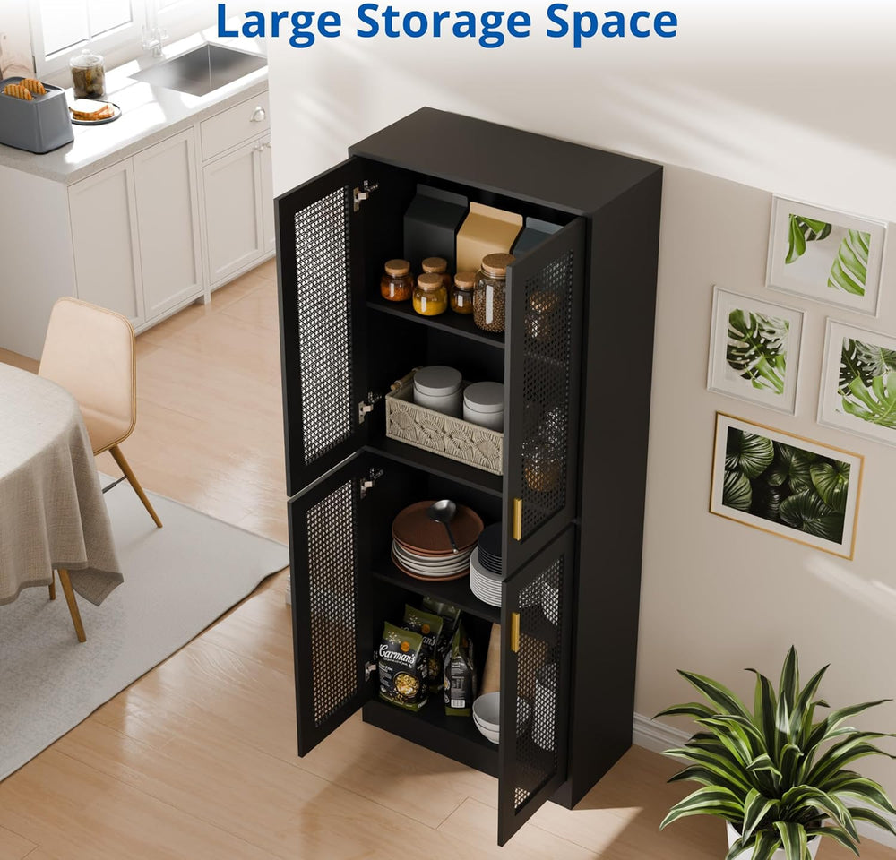 Cozy Castle Kitchen Pantry Cabinet, 71" Tall Rattan Doors Storage Cabine...
