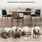 Dining Chairs Set of 8, Mid-Century Modern Upholstered PU Leather Chairs with Walnut Bentwood Back and Metal Legs Adjustable Feet for Kitchen Dining Living Room, Dark Black Vertical Stripes
