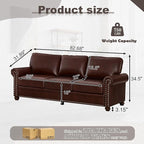 Faux Leather Sofa,82" W Mid Century Modern Couch with Storage Place,Oversized 3 Seater Sofa with Nailhead Trim&Rolled Armrests,Deep Seat Comfy Couch for Living Room,Bedroom,Apartment,Office(Burgundy)