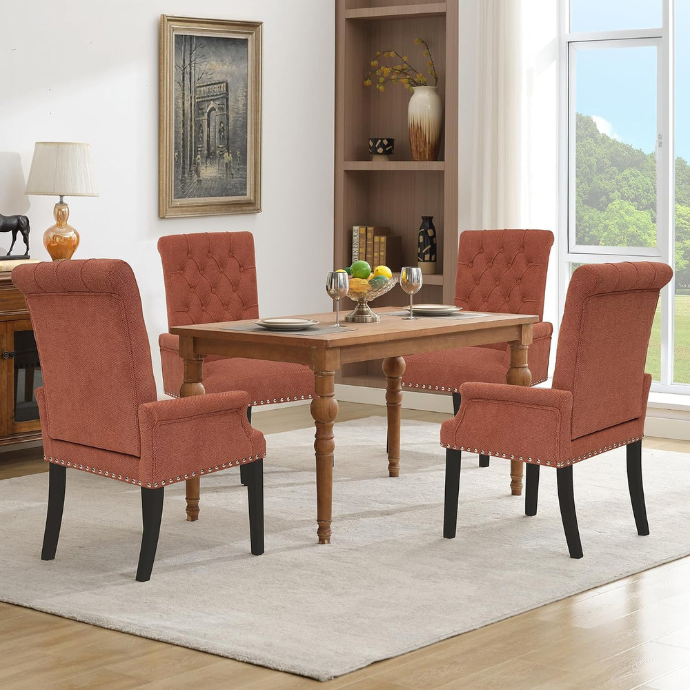 adochr Dining Chairs with Arms,Linen High Back Dining Room Chairs, Orange | U...