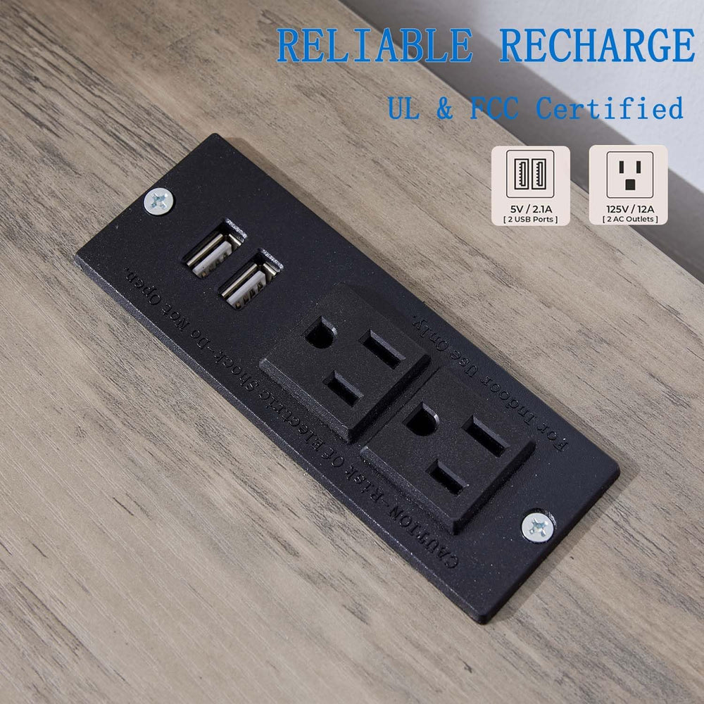 Farmhouse Nightstand Set of 2, Bedside Table with Charging Station, Night Sta...