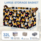 Cute Corgi Dog Storage Basket,Sweet Collapsible Storage Bin Cubes for Living Room Bedroom Blankets Home Storage 17x11.5x10Inch