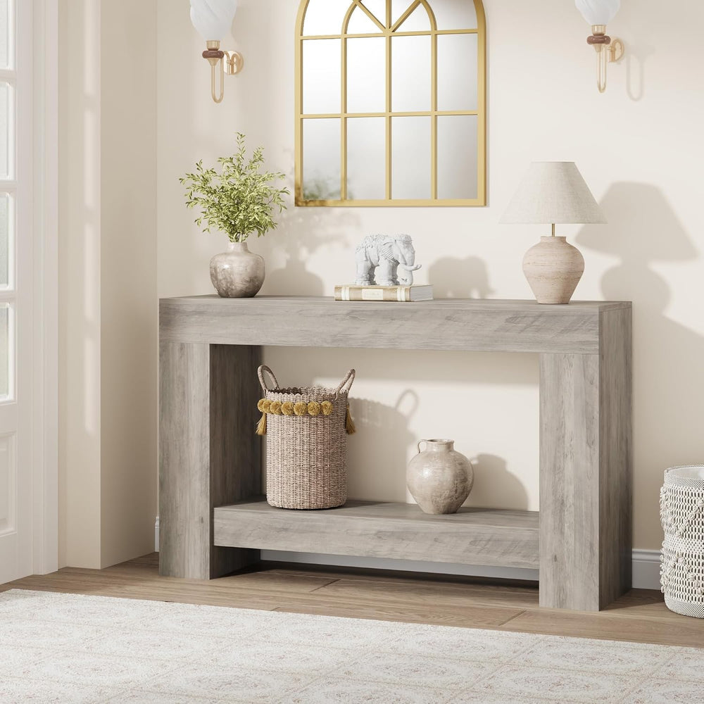Garvee 47" Farmhouse 2-Tier Console Table for Entryway, Grey | Sofa Tabl...