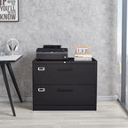 2 Drawer File Cabinet, Lateral Filing Cabinets for Home Office, Office Storage Drawers with Lock, Hanging Files Legal/Letter A4 Size (Assemble Required,Black)