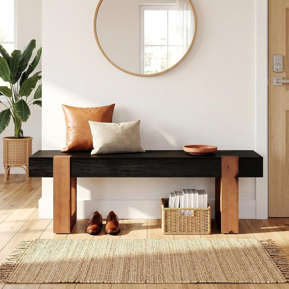 55" Solid Wood Dining Bench, Farmhouse Wooden Entryway Bench, End of Bed...