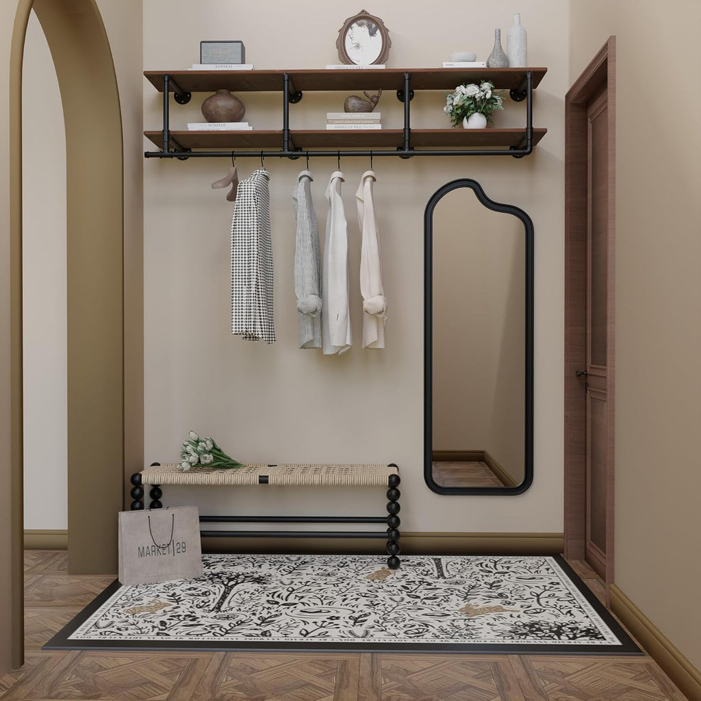 Clothes Rack 72in, Wall Mounted Garment Rack with Real Wood Shelf, Heavy Duty Hanging Clothes Rack, Multi-Purpose Hanging Rod, Space-Saving Closet Storage (2T72in)