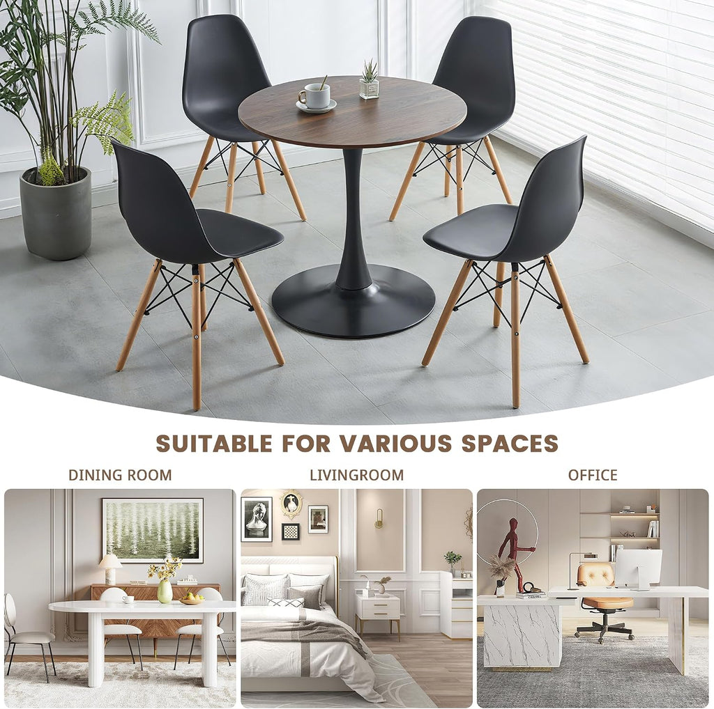 5-Piece Round Dining Table Set,31.5" Mid-Century Modern Kitchen Table with 4 Chairs,Tulip Pedestal Table & Solid Wood Legs,Space Saving Compact Furniture for Small Spaces Apartment Home,Walnut/Black