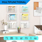 Single Pocket Wall File Holder, Mesh Hanging File Folder Paper Organizer, Vertical Wall Mounted Mail Basket, Storage Organization Magazine Rack for Office, Home and School, White