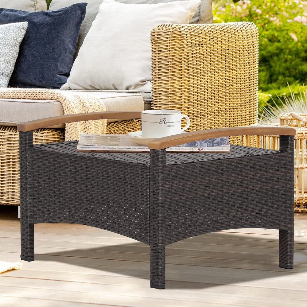 DORTALA Outdoor Ottoman Wicker 2 Piece, Square Patio Ottomans PE Rattan Foot ...
