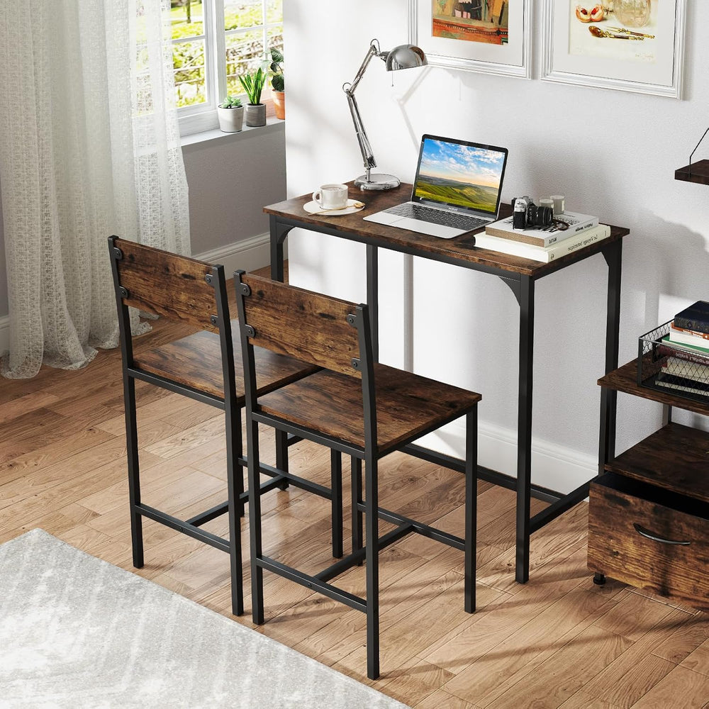 GOFLAME 3-Piece Bar Table Set, Counter Height Pub Table & 2 Barstools wit...