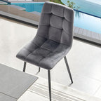 NORDICANA Grey Velvet Dining Chairs Set of 6, Upholstered Tufted Kitchen Chairs, Comfortable Seat, Metal Leg, Easy Assembly