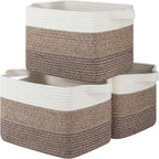 Storage Baskets for Organizing, Woven Baskets for Shelves, Rectangle Decorative Organizer for Storage Clothes, Toy, Books, Towels Nursery Bins 3 Pack (Gradient Dark Brown, 13"x9.85"x8.7")