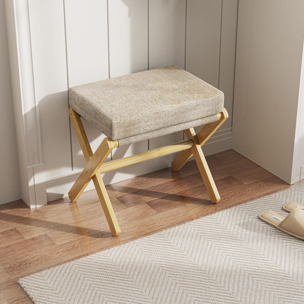 BAMBOOHOMIE Foldable Foot Stool Ottoman, Modern Foot Rest with Bamboo X Legs ...