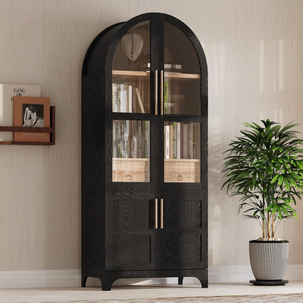 Hassyee Arched Kitchen Pantry Cabinet with Door Shelves, Farmhouse Kitchen St...