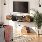 HOOBRO 55" Floating TV Stand with Power Outlet, Modern Wall Mounted Media Console Shelf Cabinet for Under TV Storage, Entertainment Center, Living Room, Bedroom, Rustic Brown and Black BF11DS01